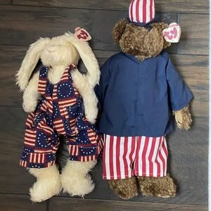 Patriotic Bear and Bunny Plush Set with Red, White, and Blue Outfits